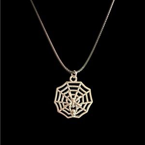 Spider Web Skull Pendant Necklace Gothic Aesthetic Black Cord Jewelry Unisex